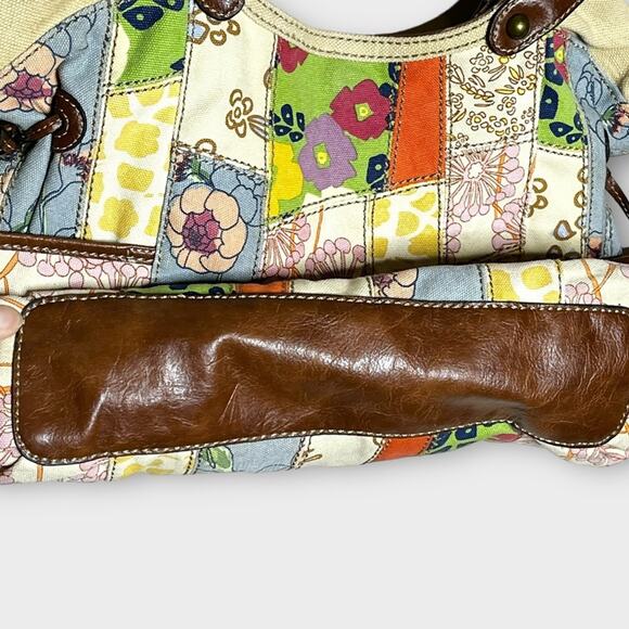 FOSSIL colorful floral patchwork canvas tote purse shoulder bag spring boho - Picture 3 of 5